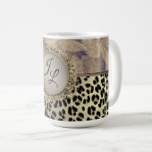Mug Plumes chic avec Monogramme Empreinte de léopard (Devant droit)