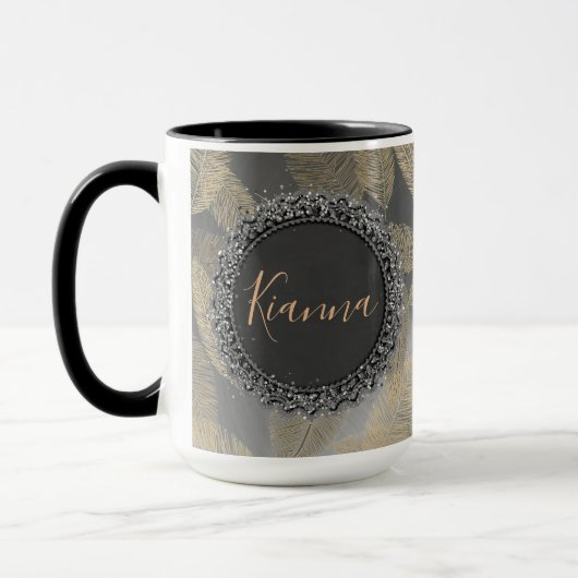 Mug Plumes chic sur argent élégant Personnalisé (Gauche)