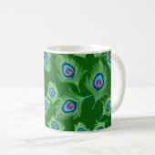 Mug Plumes de chaux et de paon bleu sur vert émeraude (Devant droit)