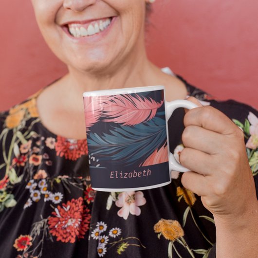 Mug Plumes de Flamant rose rose Motif à thème tropical
