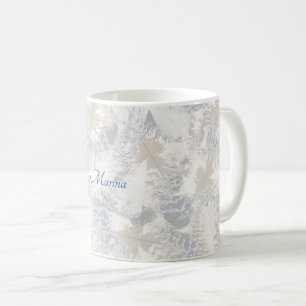 Mug plumes de hibou, gris, beige et bleu, oiseau,