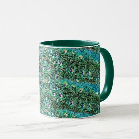 Mug Plumes de paon, abstrait - motif en acrylique (Devant droit)