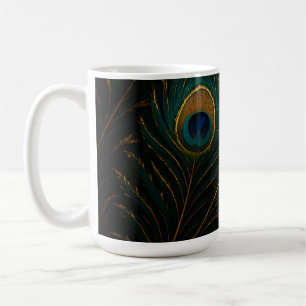 Mug Plumes de paon luxueuses motif sarcelle doré