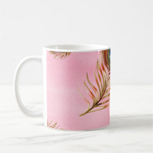 Mug Plumes de paon or, motif aquarelle sans couture