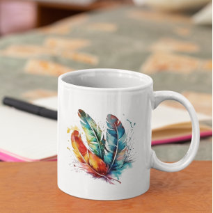 Mug Plumes d'esprit : Aquarelle vive Art