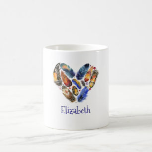 Mug Plumes en forme de coeur Aquarelle personnalisée