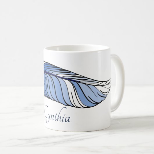 Mug - Plumes et nom dans Blues (Devant droit)