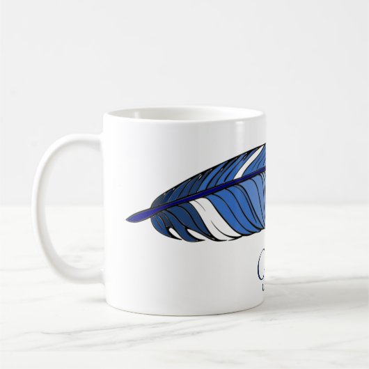 Mug - Plumes et nom dans Blues (Gauche)