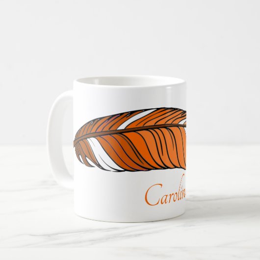 Mug - Plumes et nom en Oranges (Devant gauche)