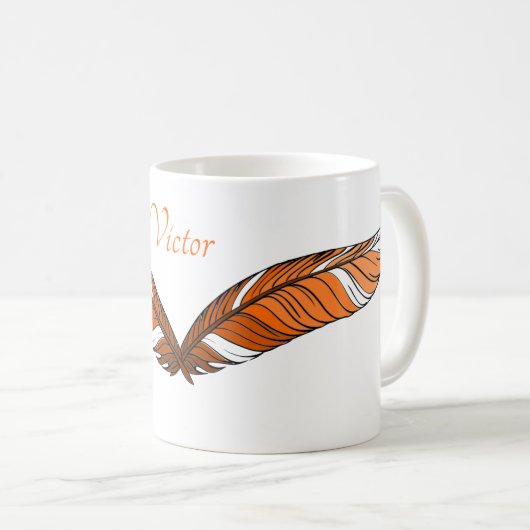 Mug - Plumes et nom orange (Devant droit)