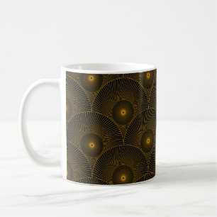 Mug plumes rondes asiatiques motif sans soudure en or
