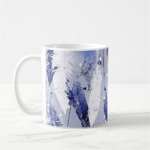 Mug Plumes tombantes : motif bleu aquarelle.