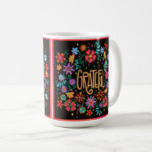 Mug Plutôt Floral Noir Inspiré Grateful (Devant droit)