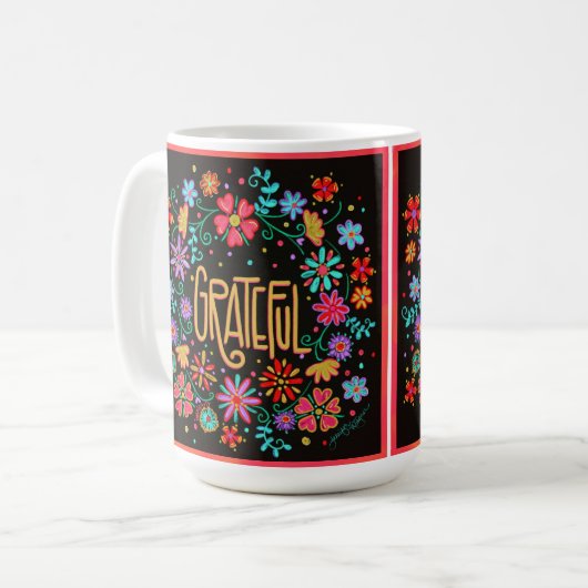 Mug Plutôt Floral Noir Inspiré Grateful (Devant gauche)