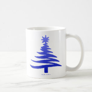 Mug Pochoir d'arbre de Noël Bleu Cobalt