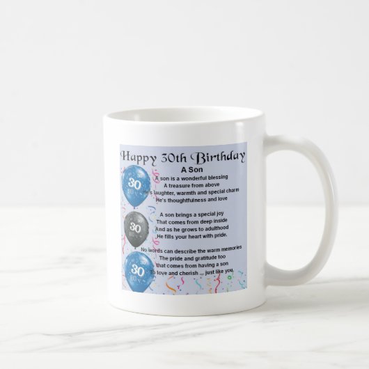 Mug Poème de fils - 30ème conception d'anniversaire (Droite)