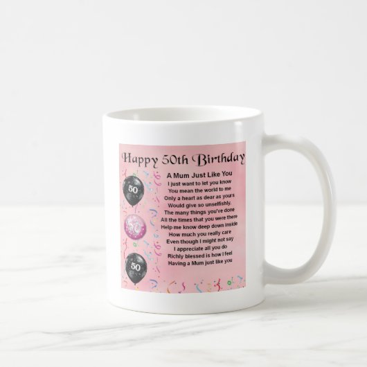 Mug Poème de maman - cinquantième anniversaire (Droite)