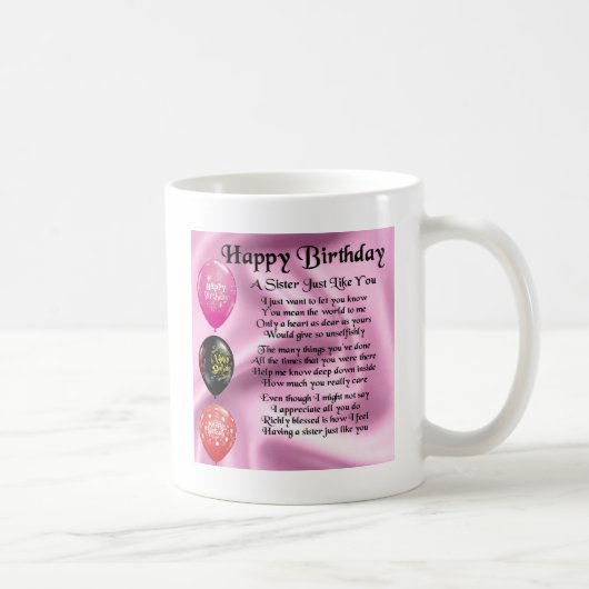 Mug Poème de soeur - conception de joyeux anniversaire (Droite)
