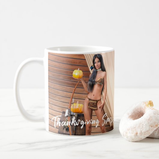 Mug Poing amérindien sur mur de bois (Avec donut)