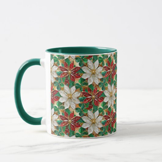 Mug Poinsététie blanche rouge vert or (Gauche)