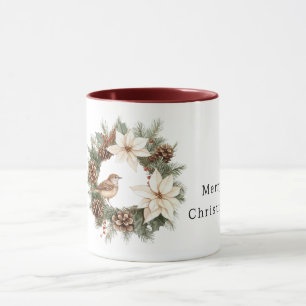 Mug Poinsettia de Noël Conifères Chaleureux Oiseau