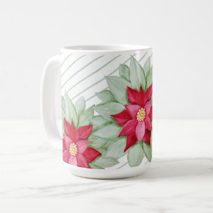 Mug Poinsettia de Noël rouge aquarelle peinte à la mai