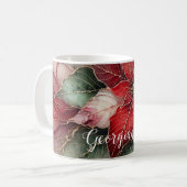 Mug Poinsettia d'encre d'alcool floral festif personna (Devant gauche)