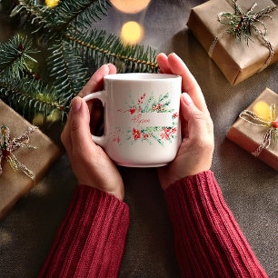 Mug Poinsettia personnalisé et Noël de verdure