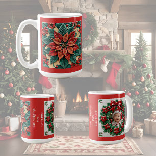 Mug Poinsettia sur Noël Rouge personnalisable