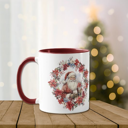 Mug Poinsettia Wreath Santa Claus Noël