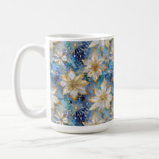 Mug Poinsettias de Noël Blanc Bleu (Gauche)