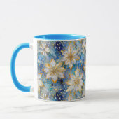 Mug Poinsettias de Noël Blanc Bleu (Gauche)