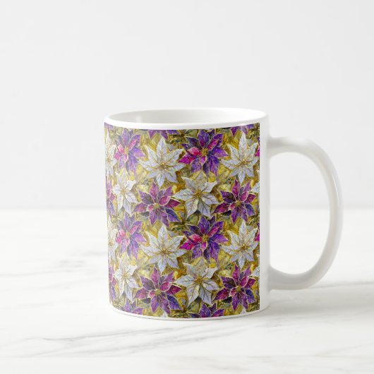 Mug Poinsettias de Noël blanc or violet rose (Droite)
