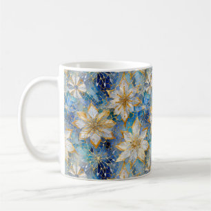 Mug Poinsettias de Noël Bleu Blanc Or
