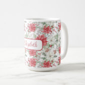 Mug Poinsettias rouge et blanc festif Monogramme (Devant droit)