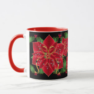 Mug Poinsettias rouges de Noël & Holly