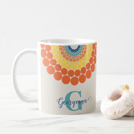 Mug Point d'été de la mer Égée - radiant monogramme Ma (Avec donut)