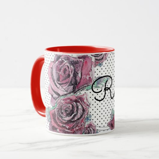 Mug Pointe d'aquarelle rose rouge pour femmes Musique (Devant gauche)