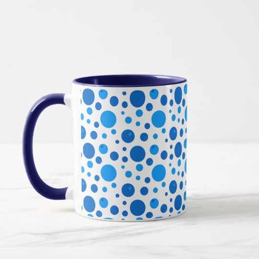 Mug Pointe de Polka rétro et cercles Motif dans Blues (Gauche)