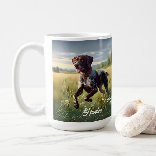 Mug Pointeur court allemand en cours d'exécution (Avec donut)
