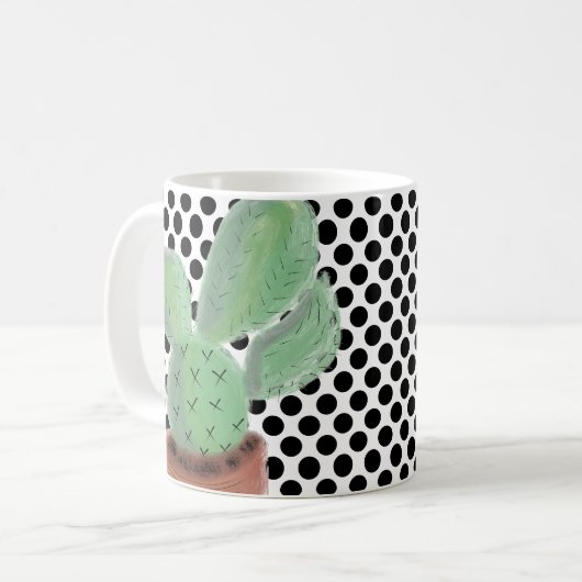 Mug Points Cactus Aquarelle noir et blanc (Devant gauche)