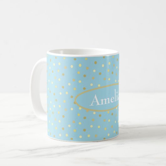 Mug Points Confetti en Or Bleu Pastel (Devant gauche)