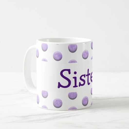 Mug Points d'aquarelle pourpre soeur avec texte (Devant gauche)