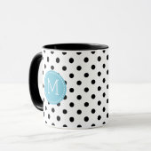 Mug Points noirs et blancs avec des accents bleus (Devant gauche)