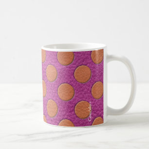 Mug Points orange sur impression en cuir magenta rose