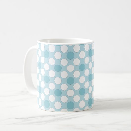 Mug Points polka blanc bleu rétro (Devant gauche)