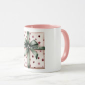 Mug Points roses de Noël Ruban vert & Bow (Devant droit)