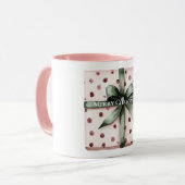 Mug Points roses de Noël Ruban vert & Bow (Devant gauche)