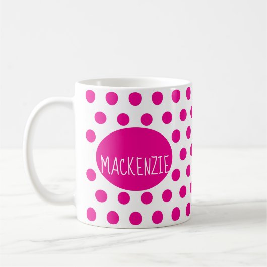 Mug Points roses sur fond blanc Texte élégant (Gauche)