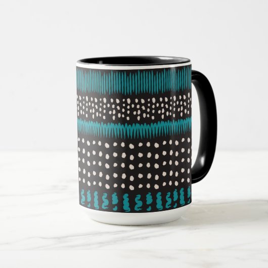 Mug Points Turquoises noirs Zigzags Motif (Devant droit)